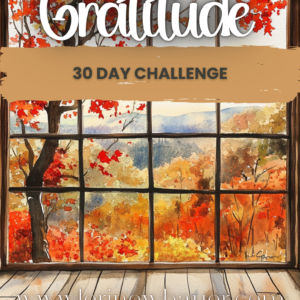 Word gratitude with fall window scene