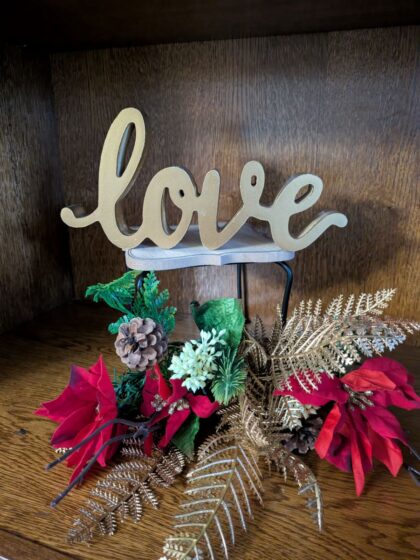 Red flowers and the word love